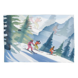 Lasst uns Ski fahren | Winter-Wasserfarbenmalerei Kissenbezug