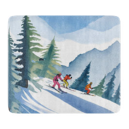 Lasst uns Ski fahren | Winter-Wasserfarbenmalerei Schneidebrett