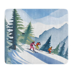 Lasst uns Ski fahren   Winter-Wasserfarbenmalerei Schneidebrett