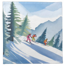 Lasst uns Ski fahren | Winter-Wasserfarbenmalerei