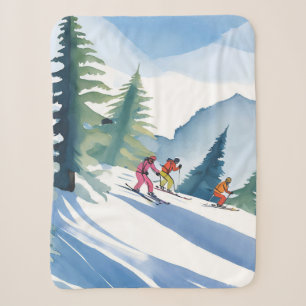 Lasst uns Ski fahren Winter-Wasserfarbenmalerei Sherpadecke