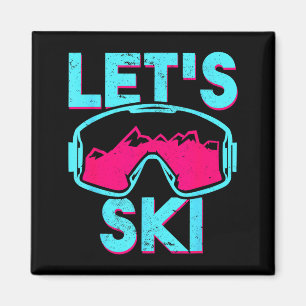 Lasst uns skifahren, Retro-Skibrille vintage 80er Magnet
