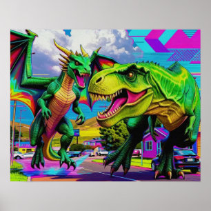 Lasst uns spielen - Grüner Drache und Dinosaurier Poster