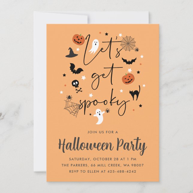 Lasst uns unheimliches Halloween-Party bekommen Einladung (Vorderseite)