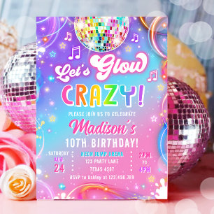 Lasst uns verrückt glühen Disco Neon Glow Mädchen Einladung