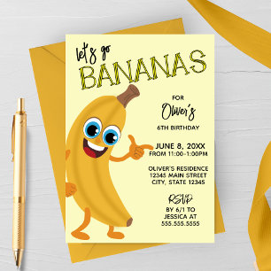 Lasst uns verrückt nach Bananen werden Kinder-Gebu Einladung