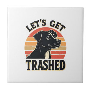 Lasst uns Vintage-Hund-Grafik Retro-Sonnenuntergan Fliese
