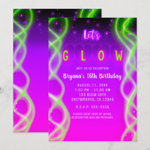 Lasst uns violett pink neon-grün süße 16-Party fei Einladung