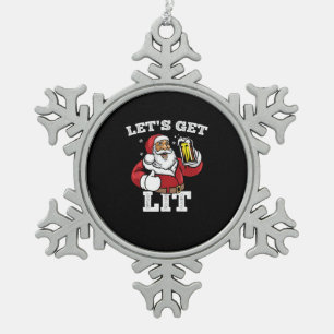 Lasst uns Weihnachten trinken Bier Weihnachten. Schneeflocken Zinn-Ornament