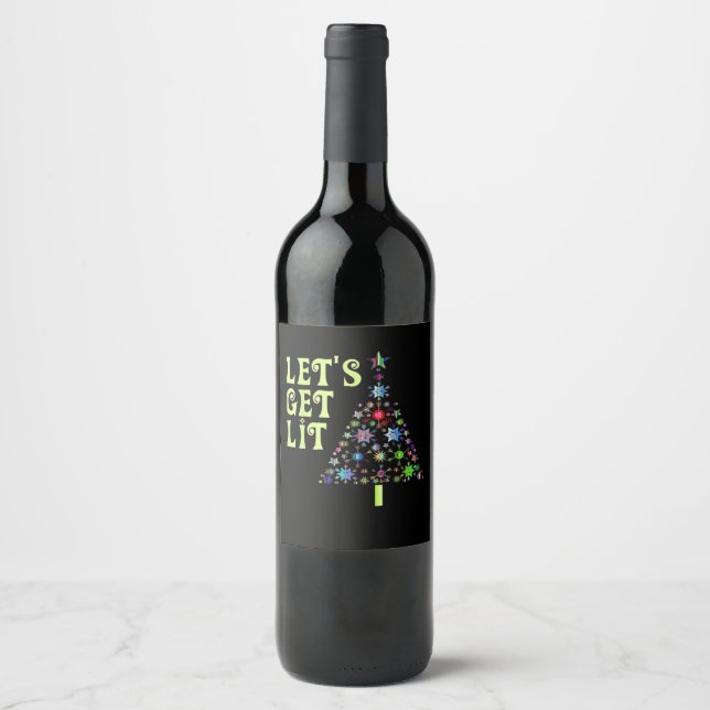 Lasst uns Weihnachts-Funny-Design bekommen Weinetikett (Vorderseite)