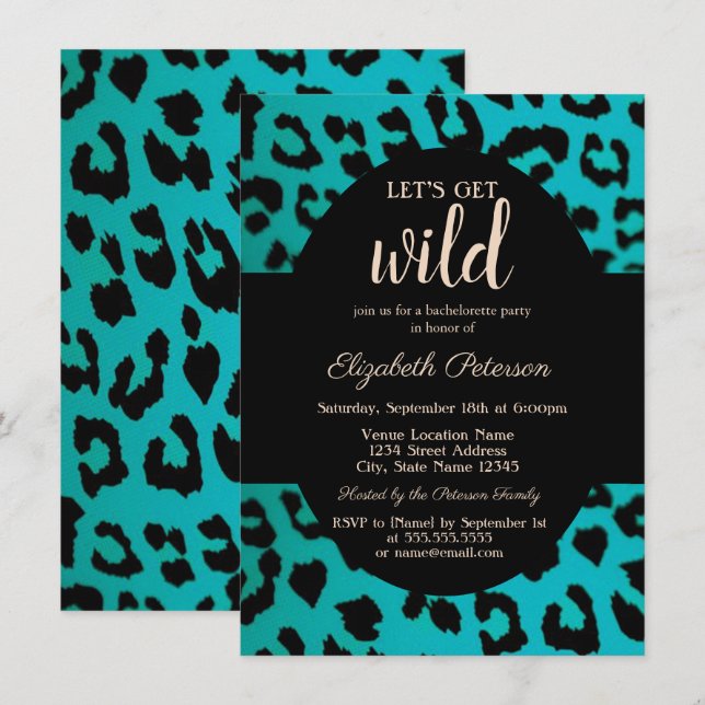 Lasst uns Wild Chic Leopard Print Blue holen Einladung (Vorne/Hinten)
