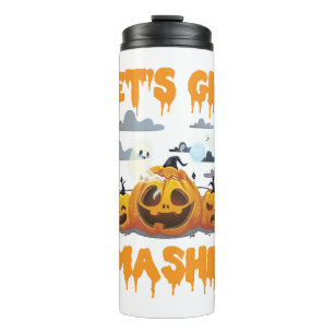 Lasst uns zusammenstoßen, Halloween, Kürbis, Gesch Thermosbecher
