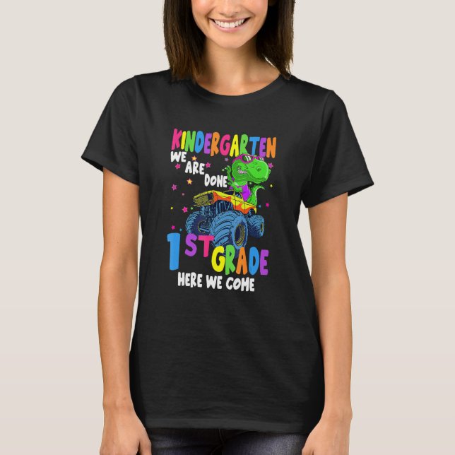 Last Day Of School Kindergarten Truck Dinosaur Gra T-Shirt (Vorderseite)