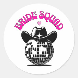 last disco bachelorette party bride squad cowgirl runder aufkleber