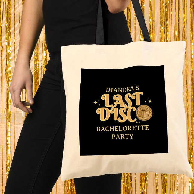 Last Disco Retro Black and Gold 70s Bachelorette  Tragetasche (last disco 70s retro golden bachelorette party tote bag)