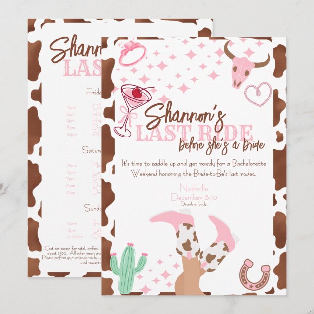 Last Ride Weekend Trip Bachelorette Party Einladung (Vorne/Hinten)