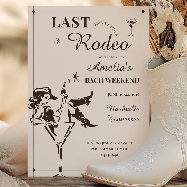 Last Rodeo Bachelorette Weekend Itinerary Einladung (Last Rodeo Bachelorette Weekend Itinerary Invitation)