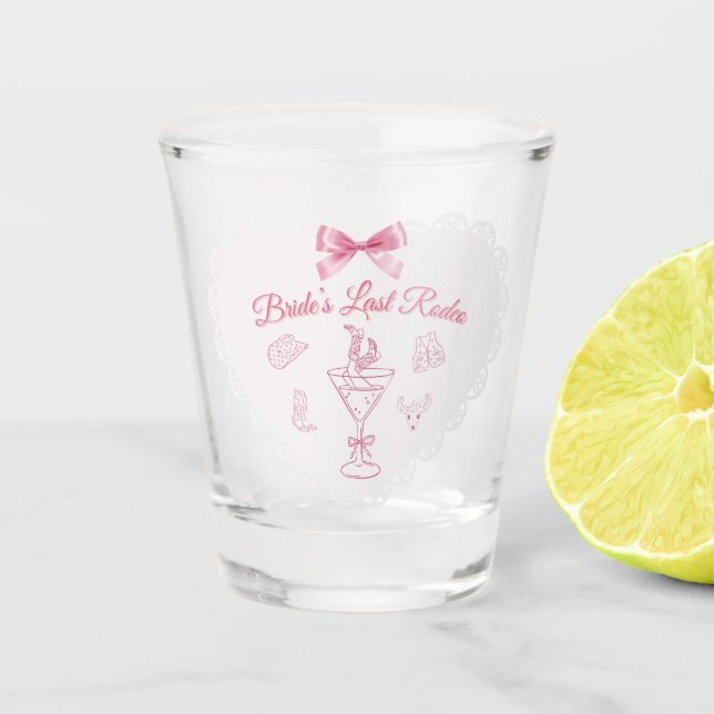 "Last Rodeo Bride Stamm Western Bachelorette" Schnapsglas (Vorderseite)