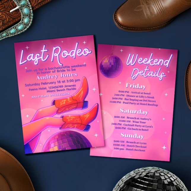 Last Rodeo - Disco Cowgirl Bachelorette Weekend Einladung (Last Rodeo - Disco Cowgirl Bachelorette Weekend Invitation)