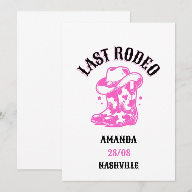 last rodeo pink cowgirl einladung (Vorne/Hinten)