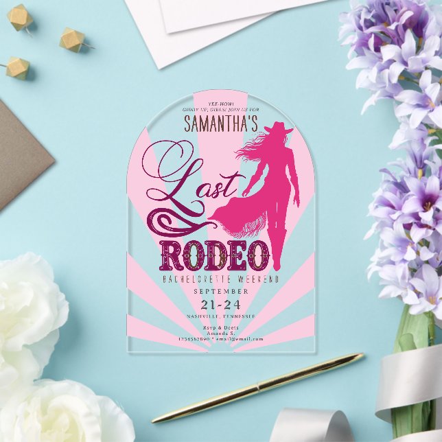 Last Rodeo Pink Cowgirl Nash Bash Bachelorette Acryleinladungen (Insitu (Hochzeit))