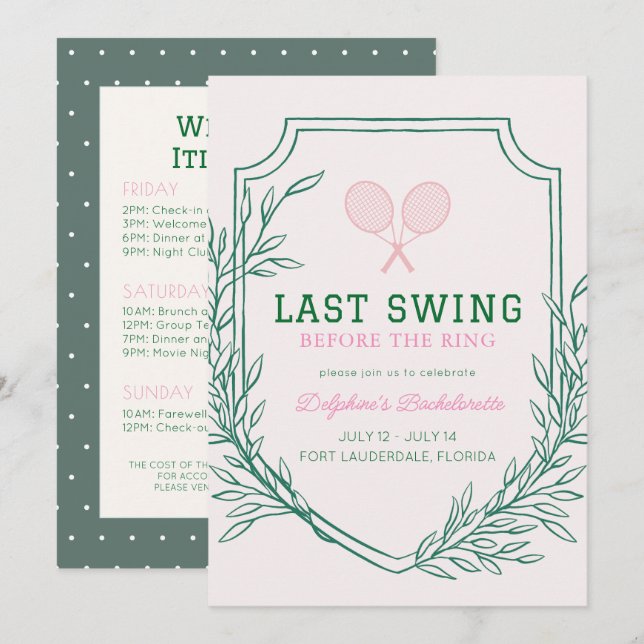 Last Swing Before the Ring Tennis Bachelorette Einladung (Vorne/Hinten)