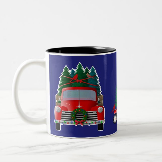 Last von Weihnachtsbaumen Kleiner roter LKW Zweifarbige Tasse (Links)