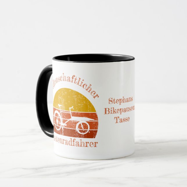 Lastenrad im Sonnenuntergang, Dein Name Tasse (Vorderseite Links)