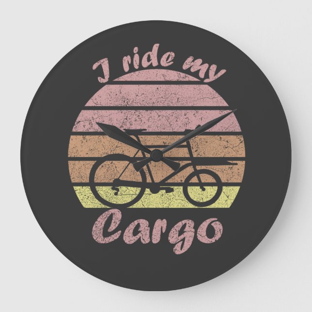 Lastenrad im Sonnenuntergang, Retro, Cargobike Große Wanduhr (Vorderseite)