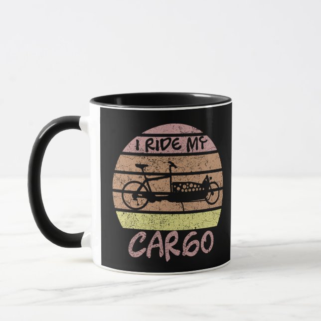 Lastenrad im Sonnenuntergang, Retro, Cargobike Tas Tasse (Links)