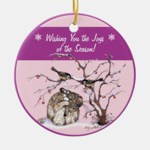 Lästige Schneevögel & Häschen Keramik Ornament