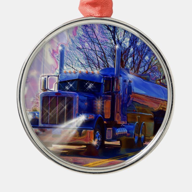 Lastkraftwagen Tanker Lkw Schwertransporte Geschen Silbernes Ornament (Vorne)
