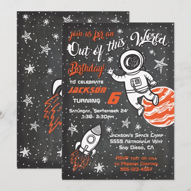 L'astronaute Chalkboard Espace Invitations de fête (Devant / Derrière)