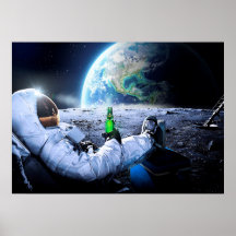 L'astronaute sur la Lune avec bière - affiche