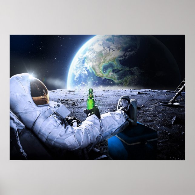 L'astronaute sur la Lune avec bière - affiche (Devant)