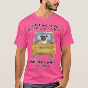 Lastwagen fahrender Hund Pug mit Brille  T-Shirt