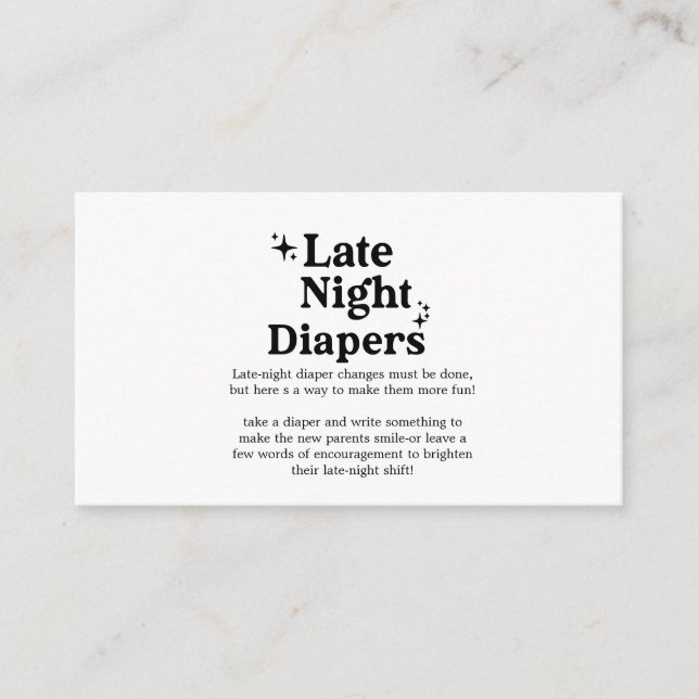 Late Night Diapers Sign, Diaper Thoughts Sign, Begleitkarte (Vorderseite)