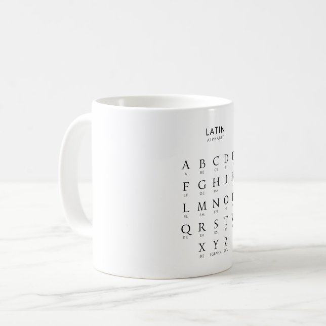 Latein Alphabet Kaffeetasse (Vorderseite Links)