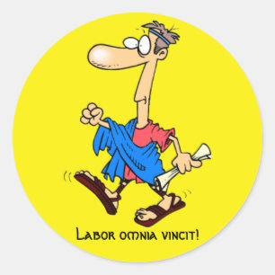 Latein: Arbeitsomnia vincit! Runder Aufkleber