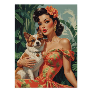 Lateinamerikanische Pin-Up mit süßem Hund Poster