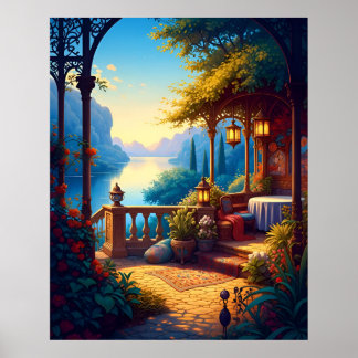 Laternen auf der leuchtenden Terrasse Poster