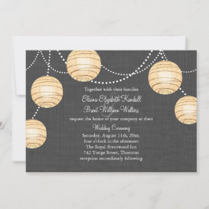 Laternen auf grauem Jute-Hochzeitseinladung Einladung
