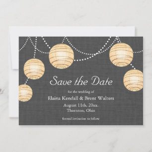 Laternen auf grauem Sackleinwand-Sparschwein Save The Date