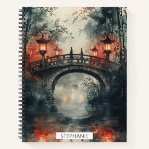 Laternen-Brücken-Mondlicht-Aquarell Notizbuch