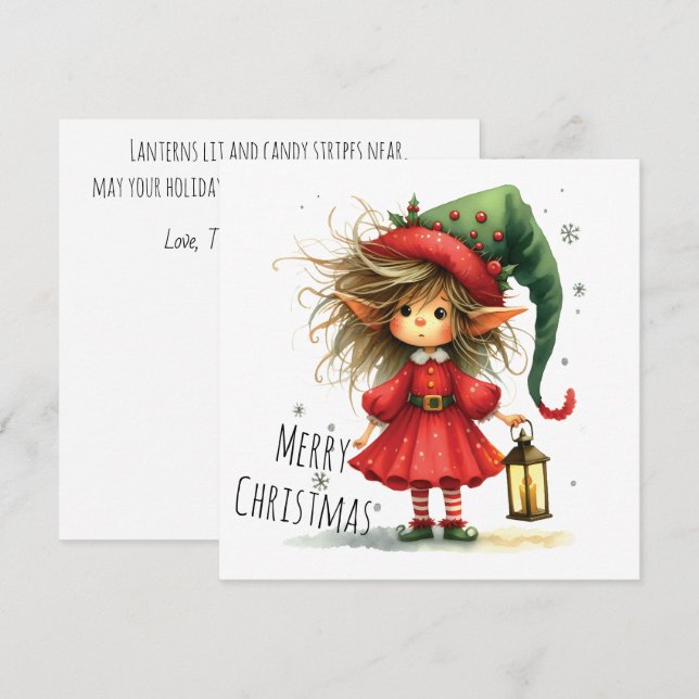 Laternen-Elf – Weihnachtskarte mit Fantasie-Motiv (Vorne/Hinten)