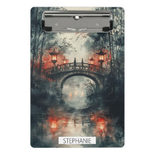 Laternenbrücke Mondlicht Aquarell Mini Klemmbrett