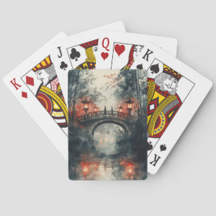 Laternenbrücken-Mondlicht-Aquarell Spielkarten