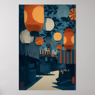 Laternenfest-Kunstposter - Asiatische Marktstraße Poster
