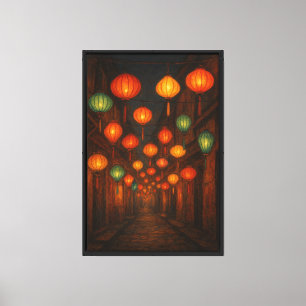 Laternenmarkt-Szene - glühende Straßenlichter Leinwanddruck