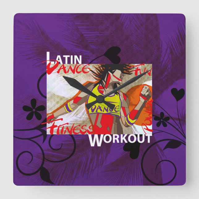 LATIN DANCE WORKOUT - Wall Clock Quadratische Wanduhr (Vorderseite)